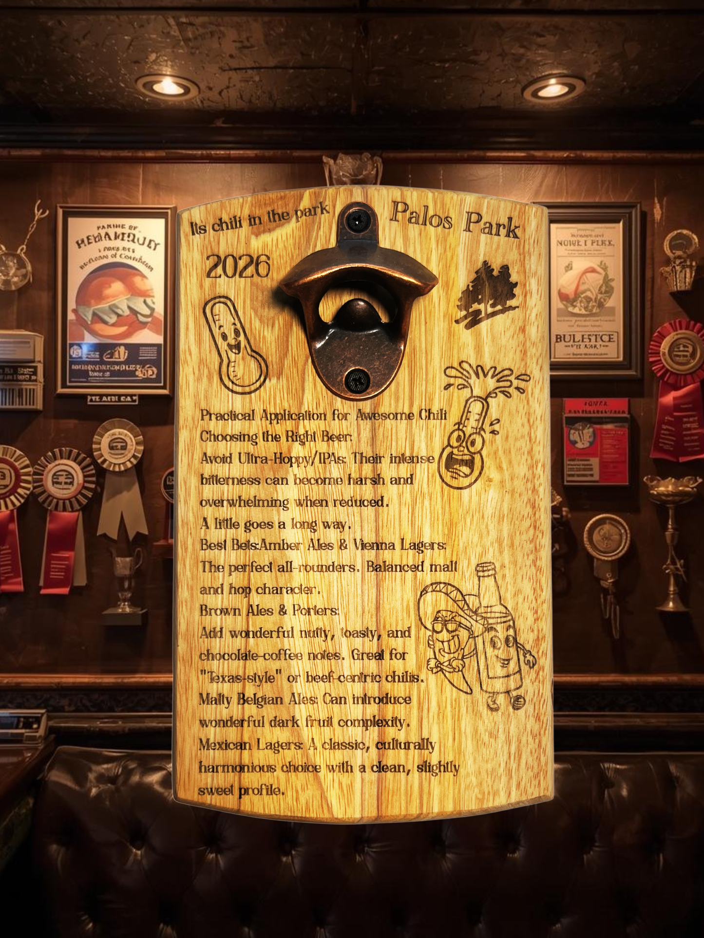 Custom Engraved Bamboo Cutting Board with Wall-Mounted Bottle Opener