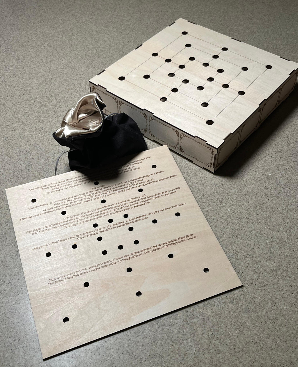 9 Mens Morris Game | Wooden  Set | Classic Mills Board for Family Fun | Handcrafted & Unique Gift Idea
